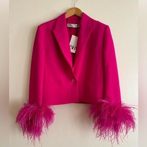 SOLD OUT Zara Women's Fuchsia jacket with Feather Accents xs s